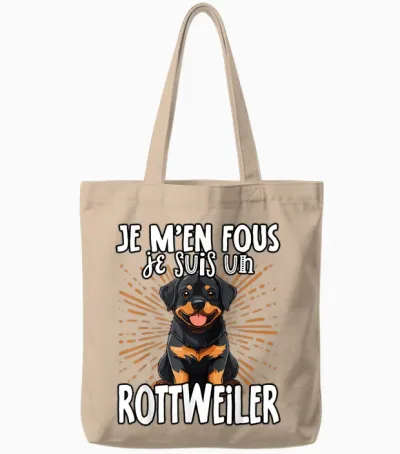 Je M'en Fous Je Suis Un Rottweiler - Cute Rottweiler T-Shirt, Black, S Tote Bags - Natural