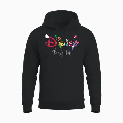 Disney Mickey & Friends Character Letters Disney Family Trip Unisex Hoodie - Black