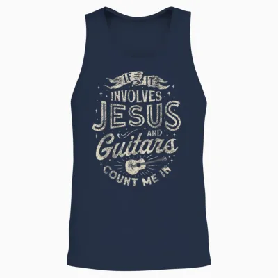 If It Involves Jesus and Guitars Guitarist Christian Music Unisex Tank Top - Navy