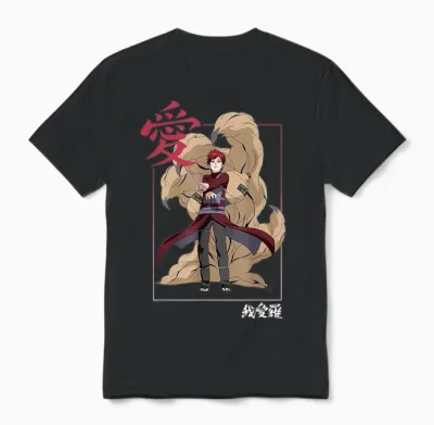 Naruto Shippuden Kanji Gaara T-Shirt Frame, Black Unisex T-Shirt - Black