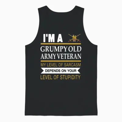 I M a Grumpy Old Army Veteran My Level of Sarcasm Unisex Tank Top - Black