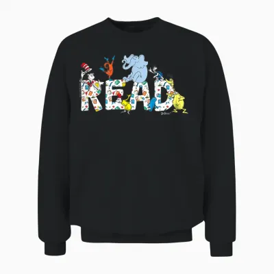 Dr. Seuss Characters Read Design for Youth and Adult Unisex Sweatshirt - Black
