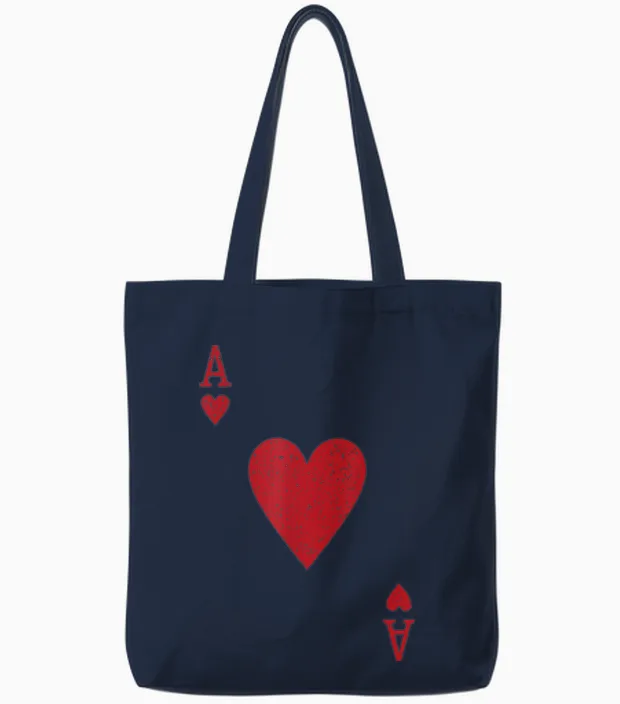 Ace Heart Card Poker Vegas T-Shirt Fancy Dress Costume Tote Bags in Navy