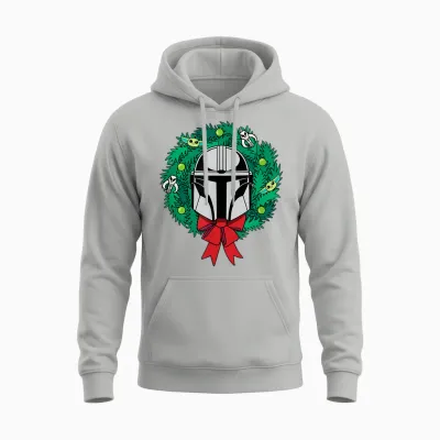 Amazon Essentials the Mandalorian Helmet Holiday Christmas Wreath Unisex Hoodie - Ash