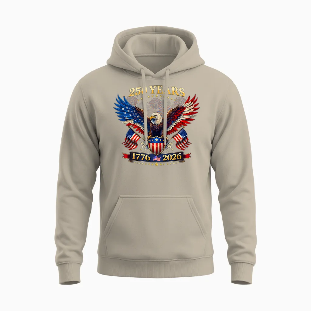 250 Years American 1776 2026 250th 4th July Independence Day Unisex Hoodie in Sand