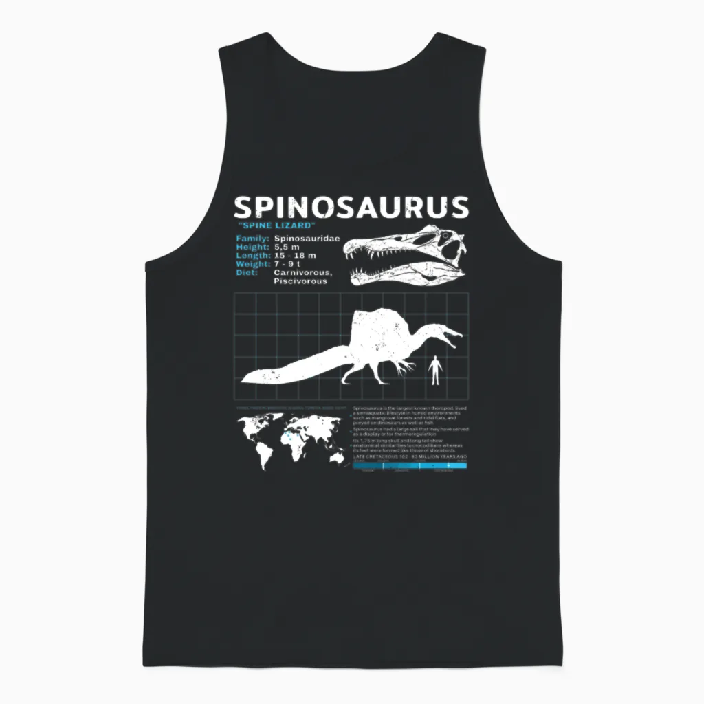 Spinosaurus Fact Sheet Unisex Tank Top in Black