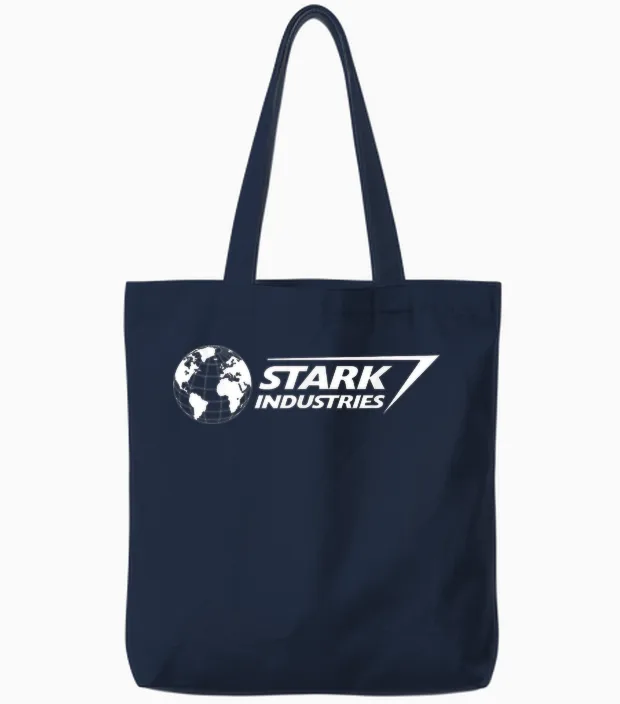 Marvel Iron Man Stark Industries Logo White Tote Bags in Navy