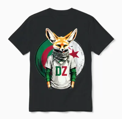 Fennec Algerian Flag Football Gift Jersey Dz Unisex T-Shirt - Black
