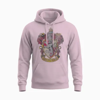 Harry Potter Distressed Gryffindor Crest T-Shirt, Gray, S Unisex Hoodie - Light Pink