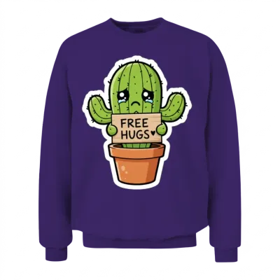 Free Hugs Cactus Sad Cute Plant Pun Unisex Sweatshirt - Purple
