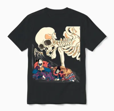 Kuniyoshi Samurai Killing Skeleton Spectre Ukiyo-E Unisex T-Shirt - Black
