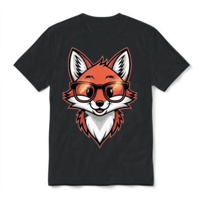 Cute Fox with Glasses Illustration for Animal Unisex T-Shirt - Black
