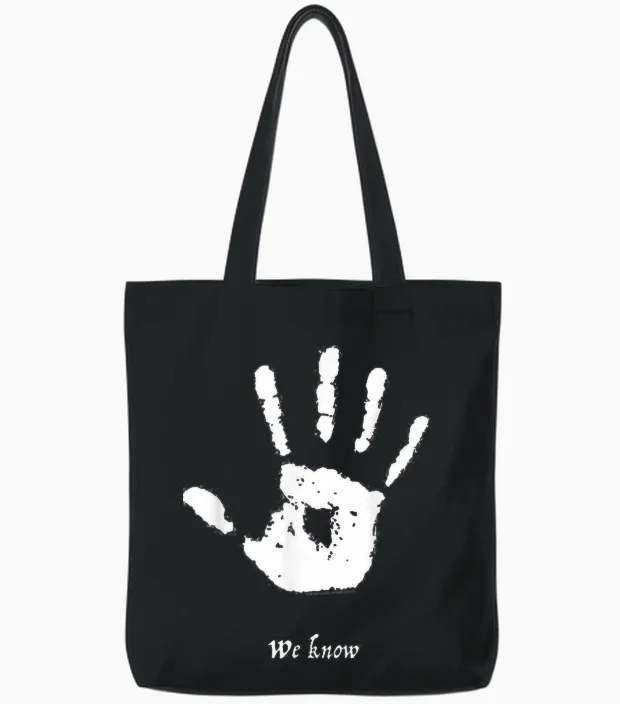 Skyrim We Know Dark Brotherhood Handprint Video Game Tote Bags in Black