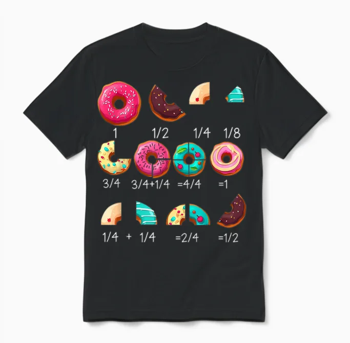 Math Donut Fraction Back to School Teacher Gifts Unisex T-Shirt in Black