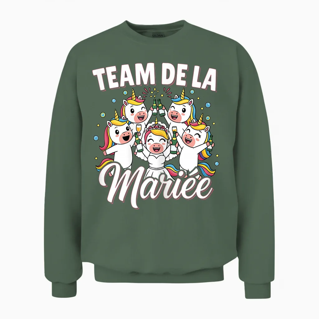 Team De La Bride - Evjf Women's Unicorn Bride to Be Unisex Sweatshirt in Military Green