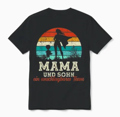 Team Mama and Son Superhero Mother's Day Proud Super Mama Unisex T-Shirt - Black