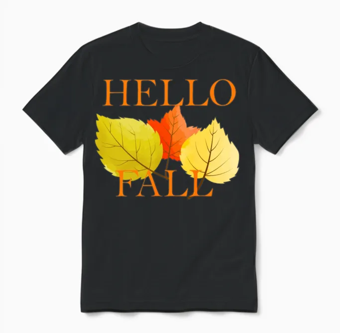 Hello Fall 3 Dry Leaves Unisex T-Shirt in Black