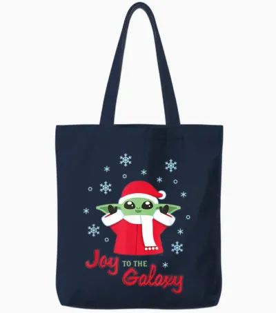 Star Wars the Mandalorian Grogu Joy to the Galaxy Holiday Tote Bags - Navy