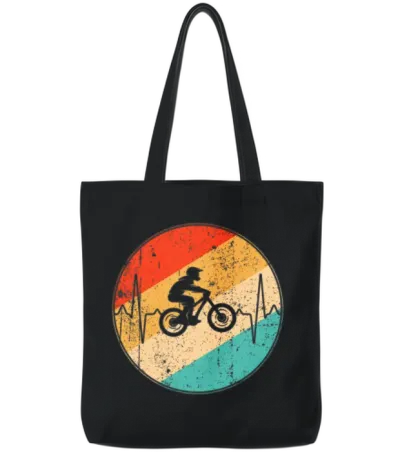 Mountainbike Retro Heartbeat Tote Bags - Black