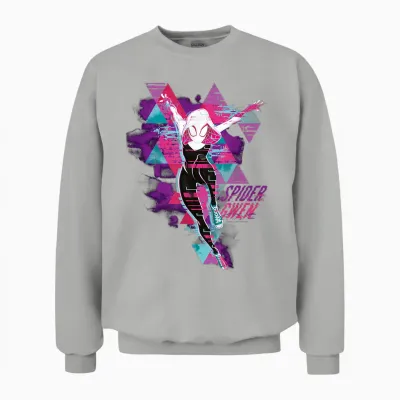 Marvel Spider-Man: Across the Spider-Verse Gwen Glitch T-Shirt, Black Unisex Sweatshirt - Ash