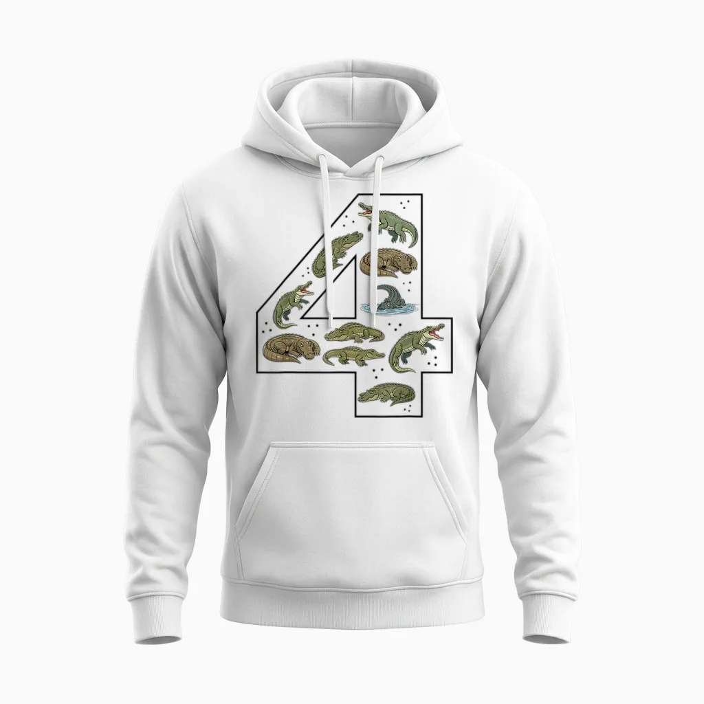 Crocodile 4ème Anniversaire 4 Ans Garçon Fille Alligator Unisex Hoodie in White