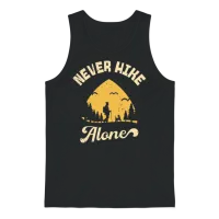 Never Hike Alone Mountain Dog Hiking Hiker Design Unisex Tank Top - Black – 1
