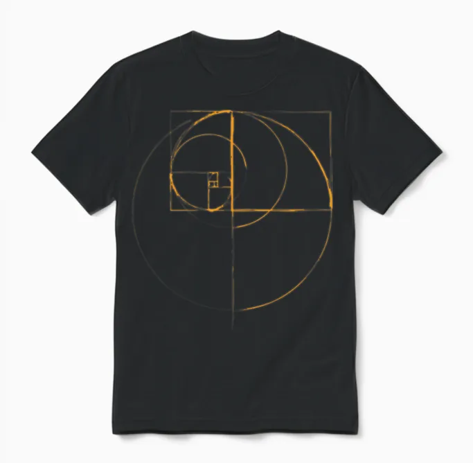 Fibonacci Golden Ratio Circle Unisex T-Shirt in Black