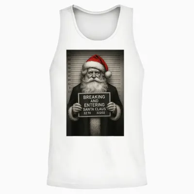 Funny Santa Christmas – Santa Claus Mugshot Unisex Tank Top - White