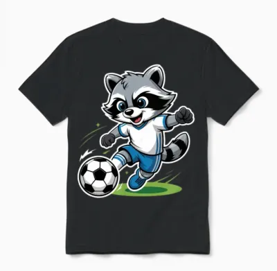 Raccoon Soccer Player Illustration Unisex T-Shirt - Black
