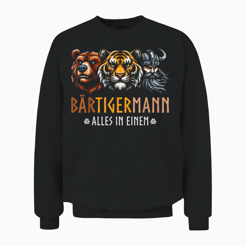 Bärtigermann Alles in Ein Bear Tiger Man Viking Unisex Sweatshirt in Black