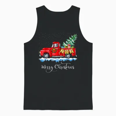 Vintage Merry Christmas Red Truck Old Fashioned Christmas Unisex Tank Top - Black