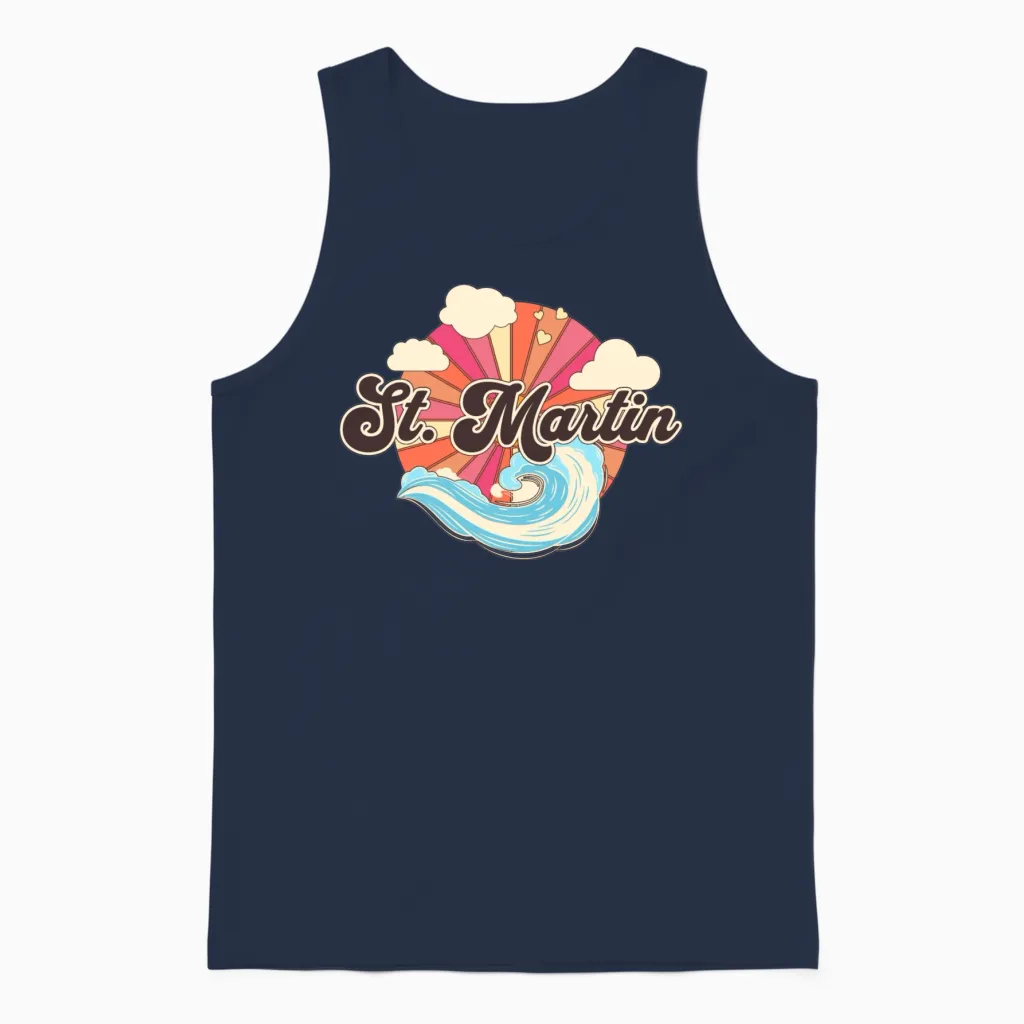 Saint Martin Caribbean Retro Unisex Tank Top in Navy