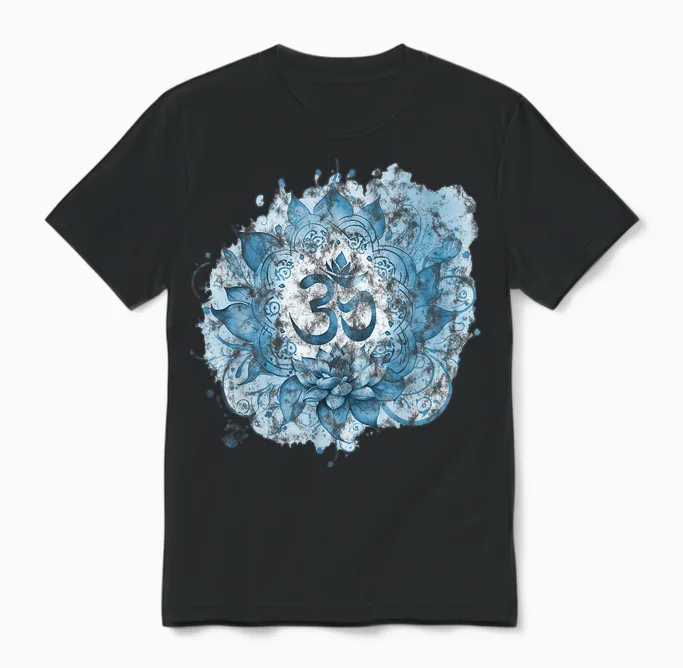 Om Mantra, Lotus, Buddhismus, Yoga, Spirituelles Symbol, Spritzer Unisex T-Shirt in Black