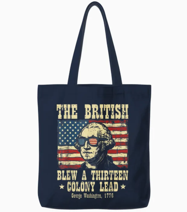 British Blew 13 Colony Lead Washington 4th of July Men Women Tote Bags in Navy