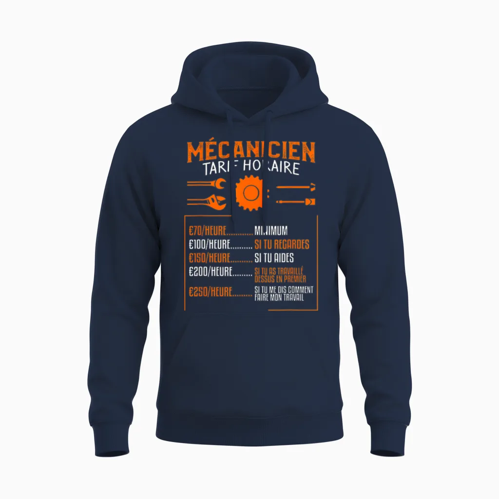 Idée Cadeau Drôle De Tarif Pour Un Mécanicien T-Shirt, Black, S Unisex Hoodie in Navy