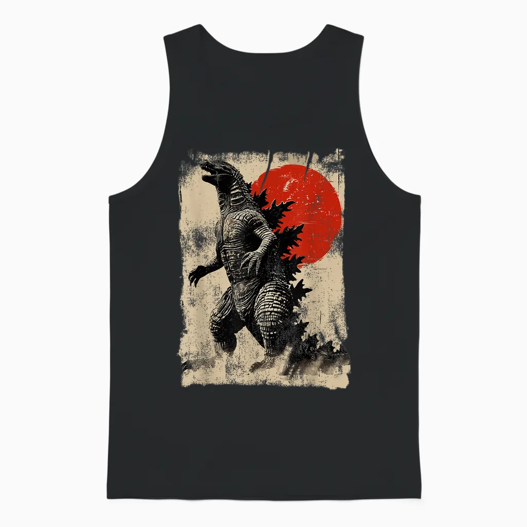 Retro Vintage Japanese Art Legendary Rare Kaiju T-Shirt, Black Unisex Tank Top in Black