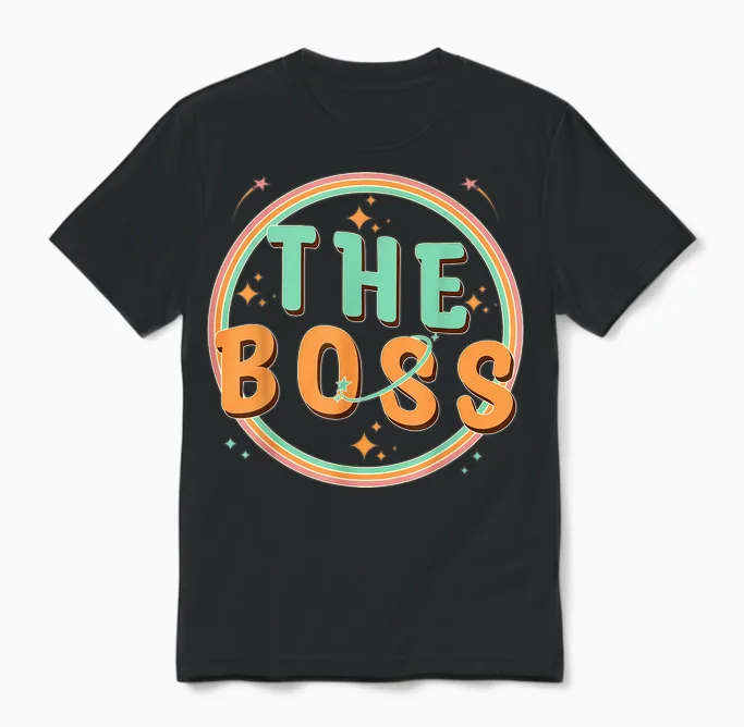 The Boss - the Real Boss - Funny Couple Groovy Matching T-Shirt, Black, S Unisex T-Shirt in Black