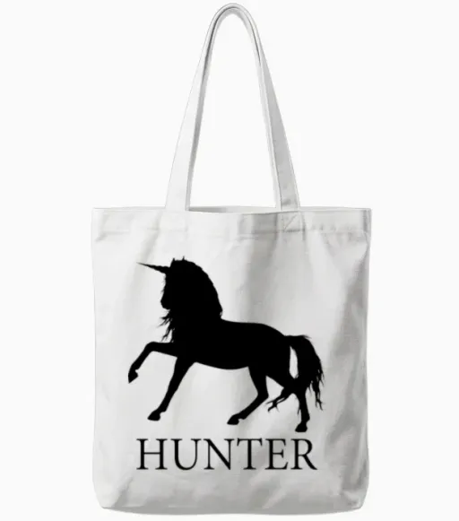Unicorn Hunter Hunting Tote Bags in White