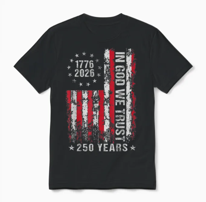 In God We Trust 250 Years Patriotic Freedom Usa Flag Vintage Unisex T-Shirt in Black