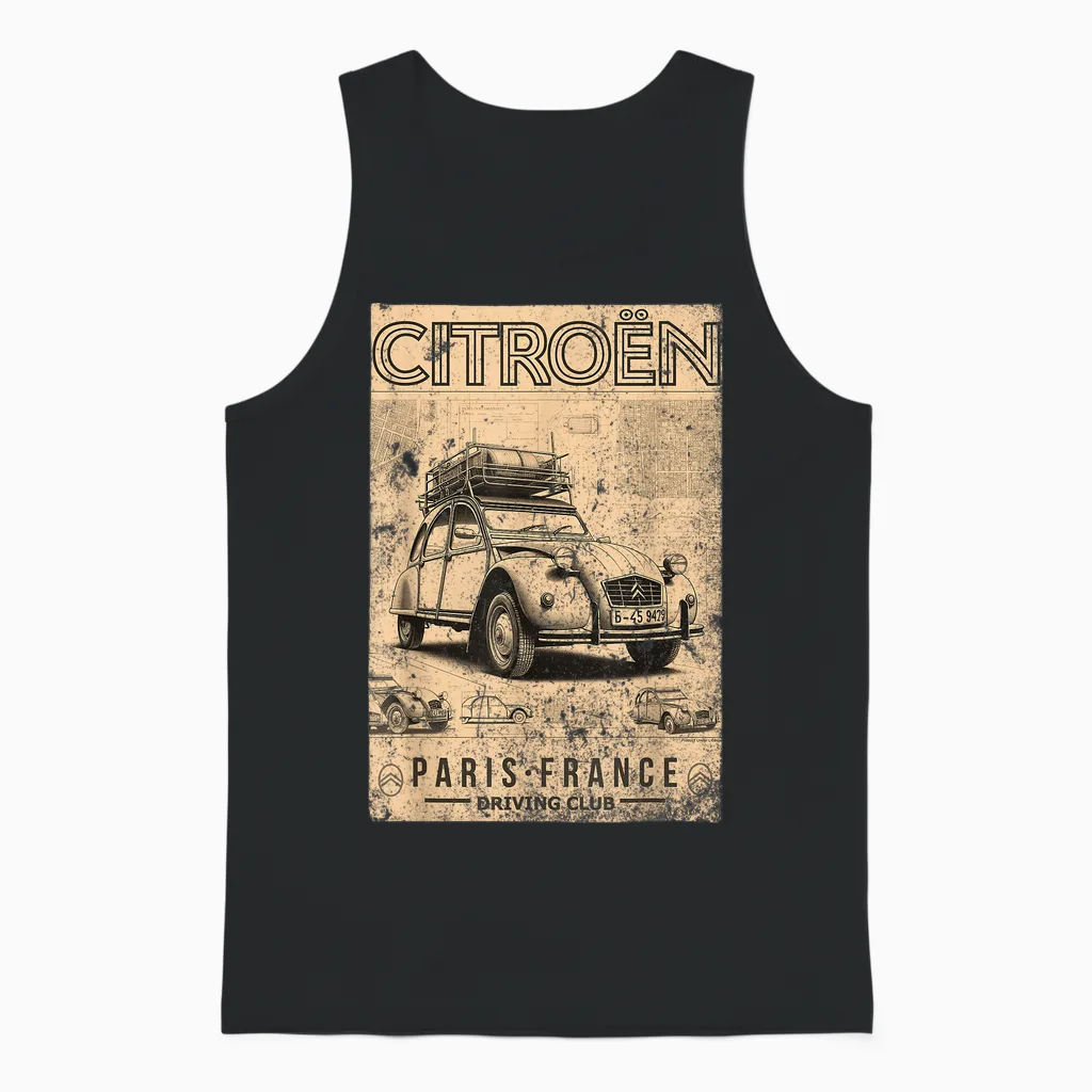 Citroën Driving Club 2cv Paris France Father's Day Unisex Tank Top in Black