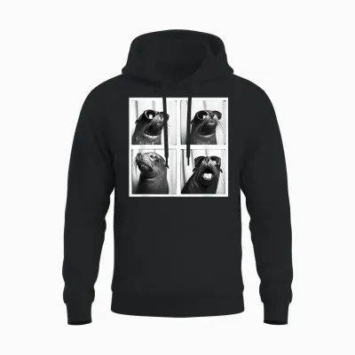 Seal with Sunglasses Cool Sea Lion Ocean Animal Photobooth Unisex Hoodie - Black