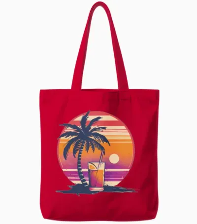 Retro Beach Cocktail Tote Bags - Red