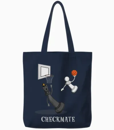 Funny Checkmate Chess Basketball Game Board King Pawn Piece Tote Bags - Navy