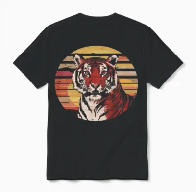Retro Tiger with Retro Sunset Unisex T-Shirt - Black