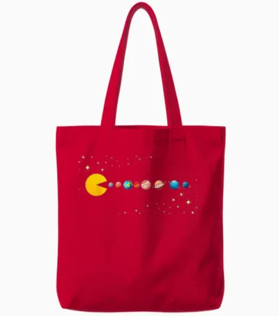 Funny Planet Astronaut Solar System Space Man T-Shirt Video Game Tote Bags - Red