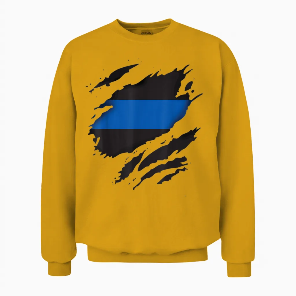 Thin Blue Line Leo Police Support Superhelden-T-Shirt Unisex Sweatshirt in Gold