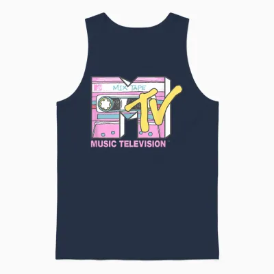 Mtv Retro Neon Mix Tape Vintage Cassette Sketch Logo T-Shirt, Black, S Unisex Tank Top - Navy