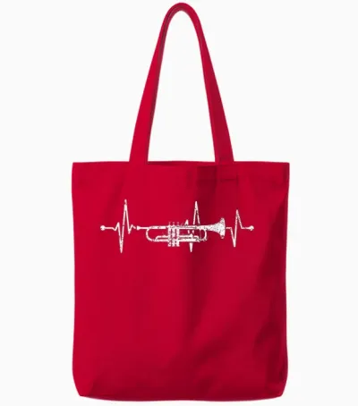 Trumpet Heartbeat Orchestra Musician Trumpeter T-Shirt, Black Tote Bags - Red