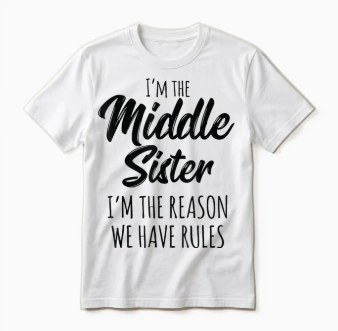 Middle Sister Shirt Funny I Am Reason We Have Rules Sibling Unisex T-Shirt in White