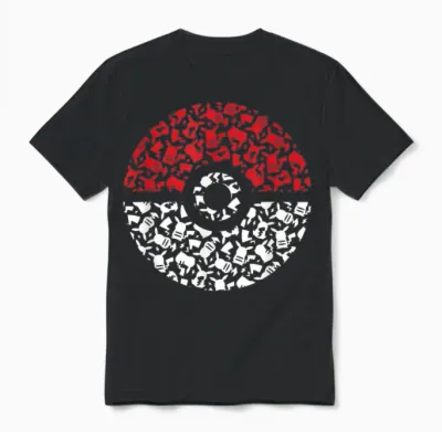 Pokemon Unisex Adult Pikachu Pokeball Pattern T-Shirt, Black, Small Unisex T-Shirt - Black
